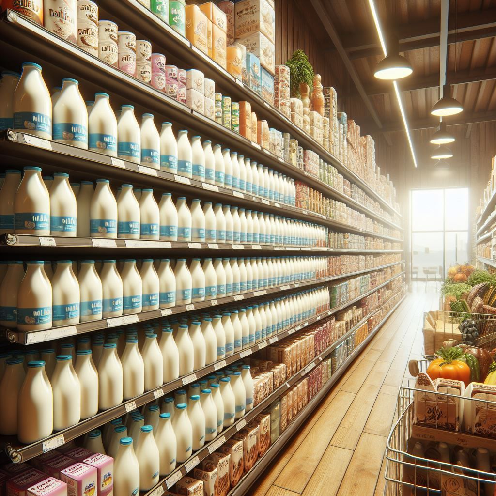 pasillo de leche en supermercado