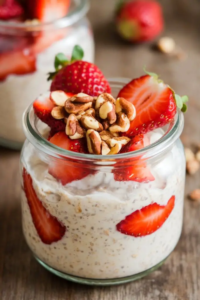 Avena nocturna con fresas y nueces