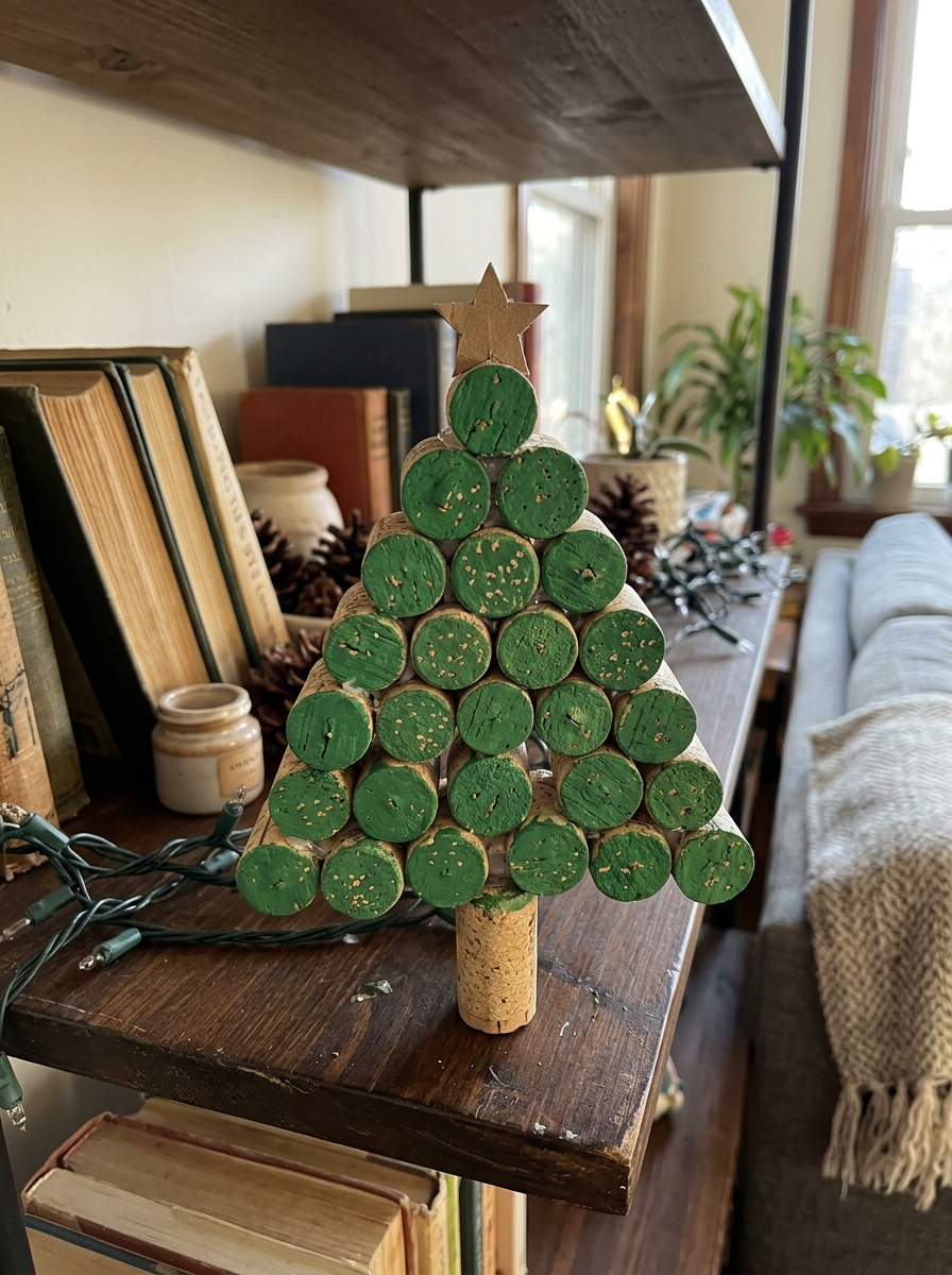 Árbol de Navidad con tapones de corcho - adorno navideño reciclado