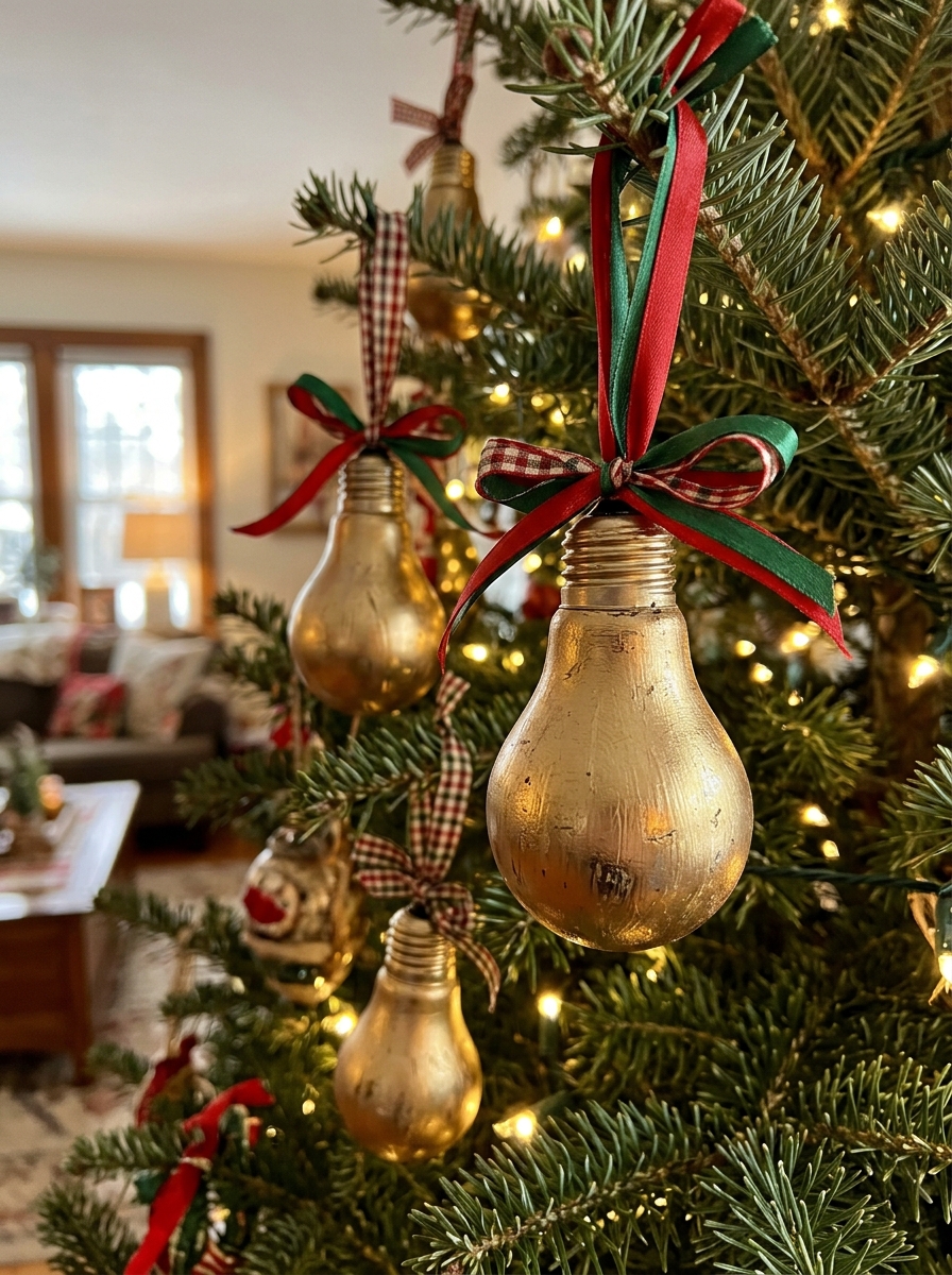Bolas de Navidad con bombillas fundidas - adorno navideño reciclado