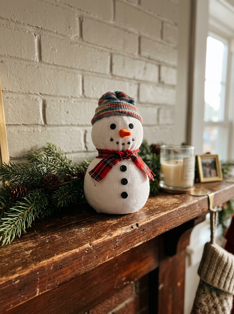 Muñeco de nieve con un calcetín viejo - adorno navideño reciclado