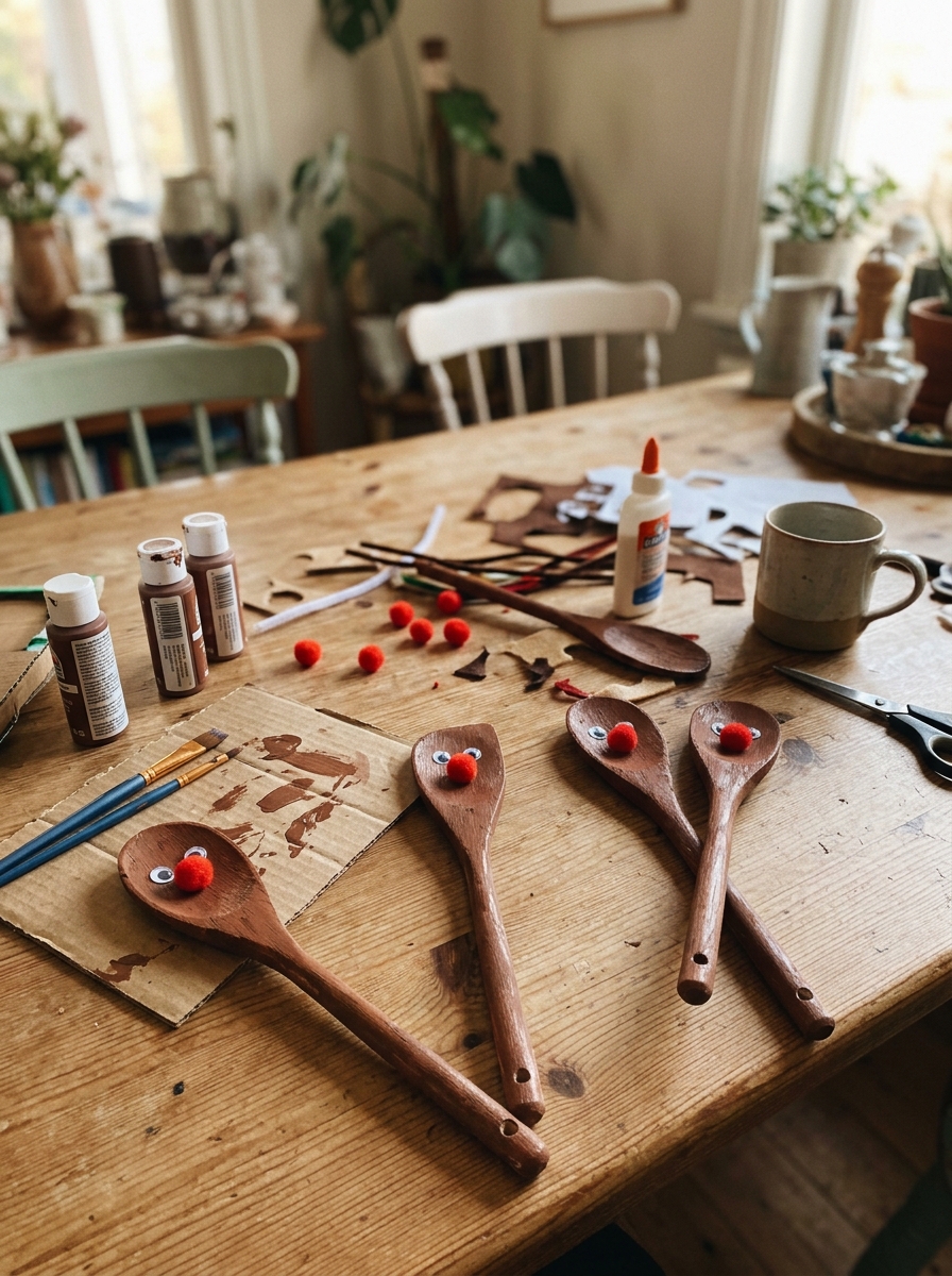 Renos con cucharas de madera - adorno navideño reciclado