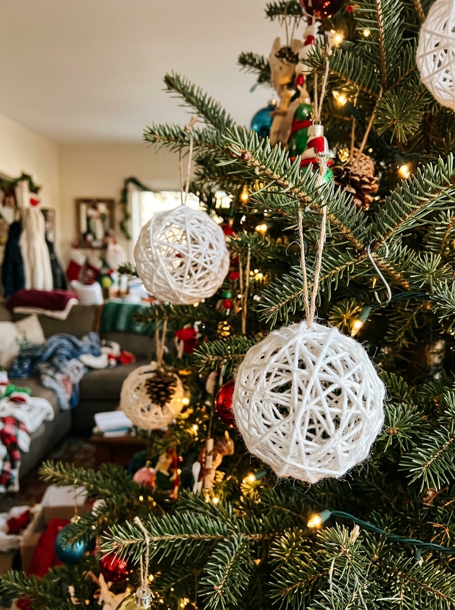 Bolas de lana con globos - adorno navideño reciclado