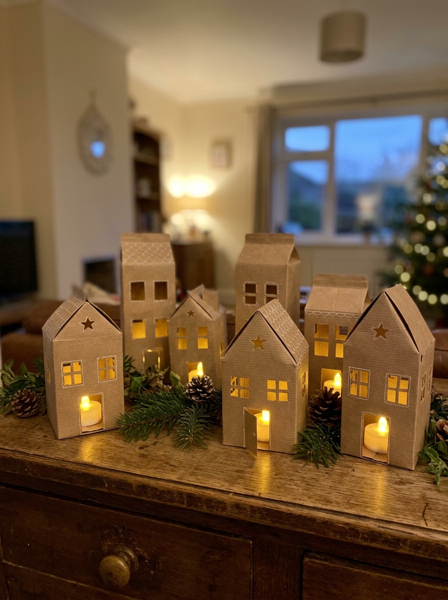 Casitas de brik de leche - adorno navideño reciclado
