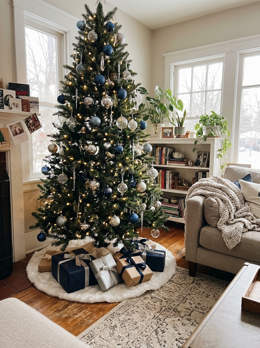 Árbol de Navidad 2026: invernal en azul y plata