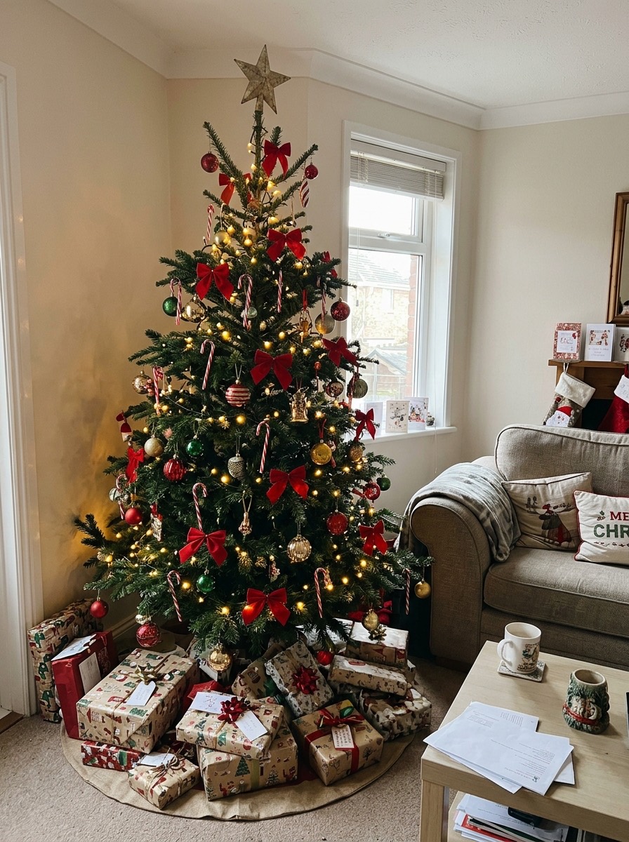 Árbol de Navidad 2026: clásico verde y rojo con bastones de caramelo