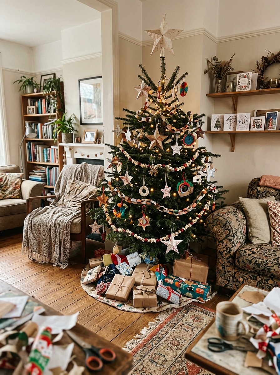 Árbol de Navidad 2026: estrellas de papel y adornos hechos a mano