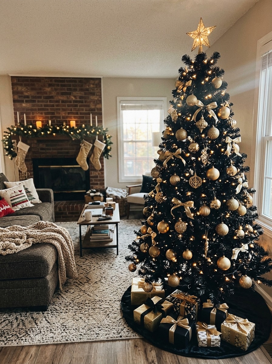 Árbol de Navidad 2026: árbol negro con decoración dorada