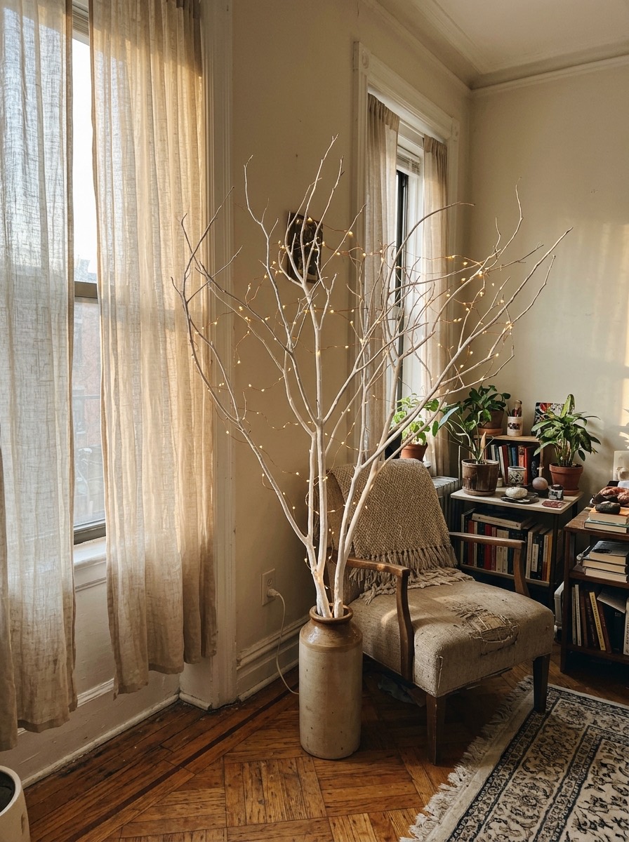 Árbol de Navidad pequeño para espacios reducidos: árbol de ramas secas en un jarrón