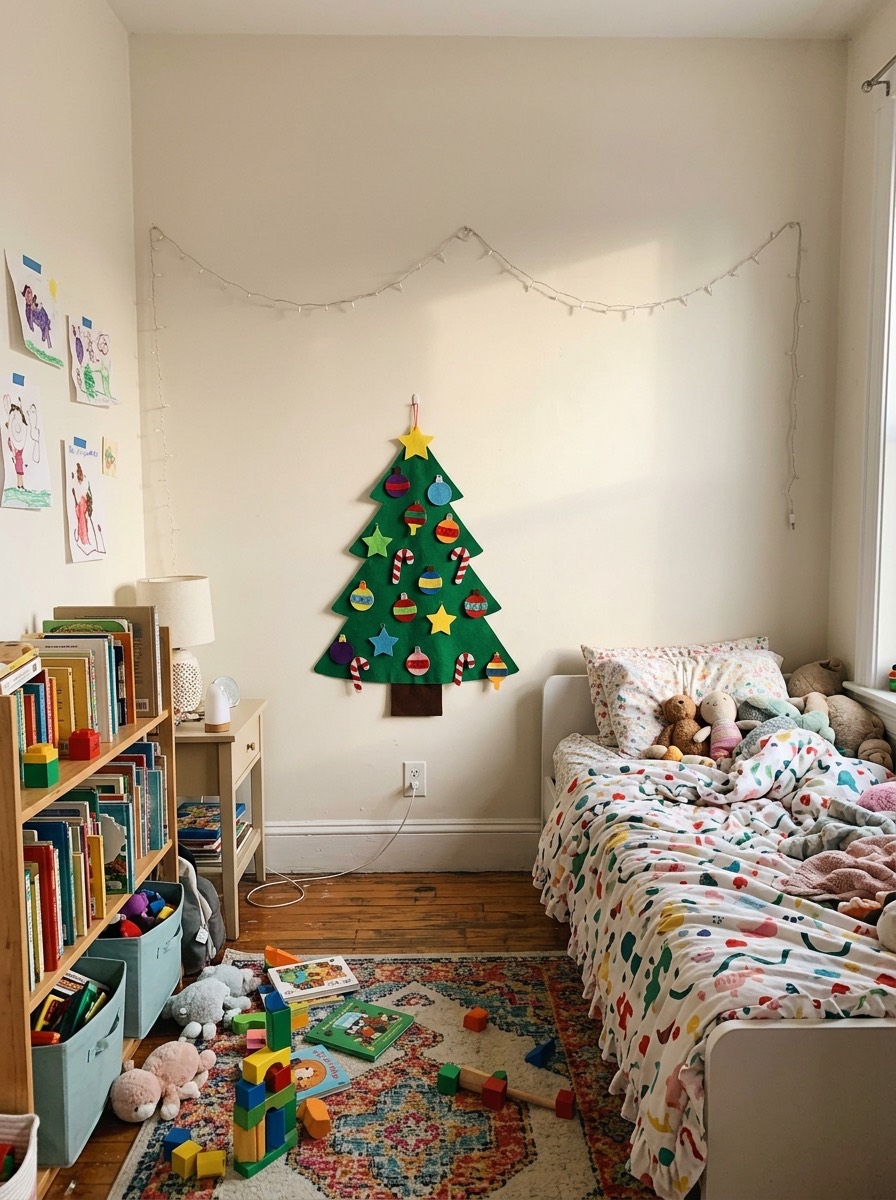 Árbol de Navidad pequeño para espacios reducidos: árbol de fieltro en la pared
