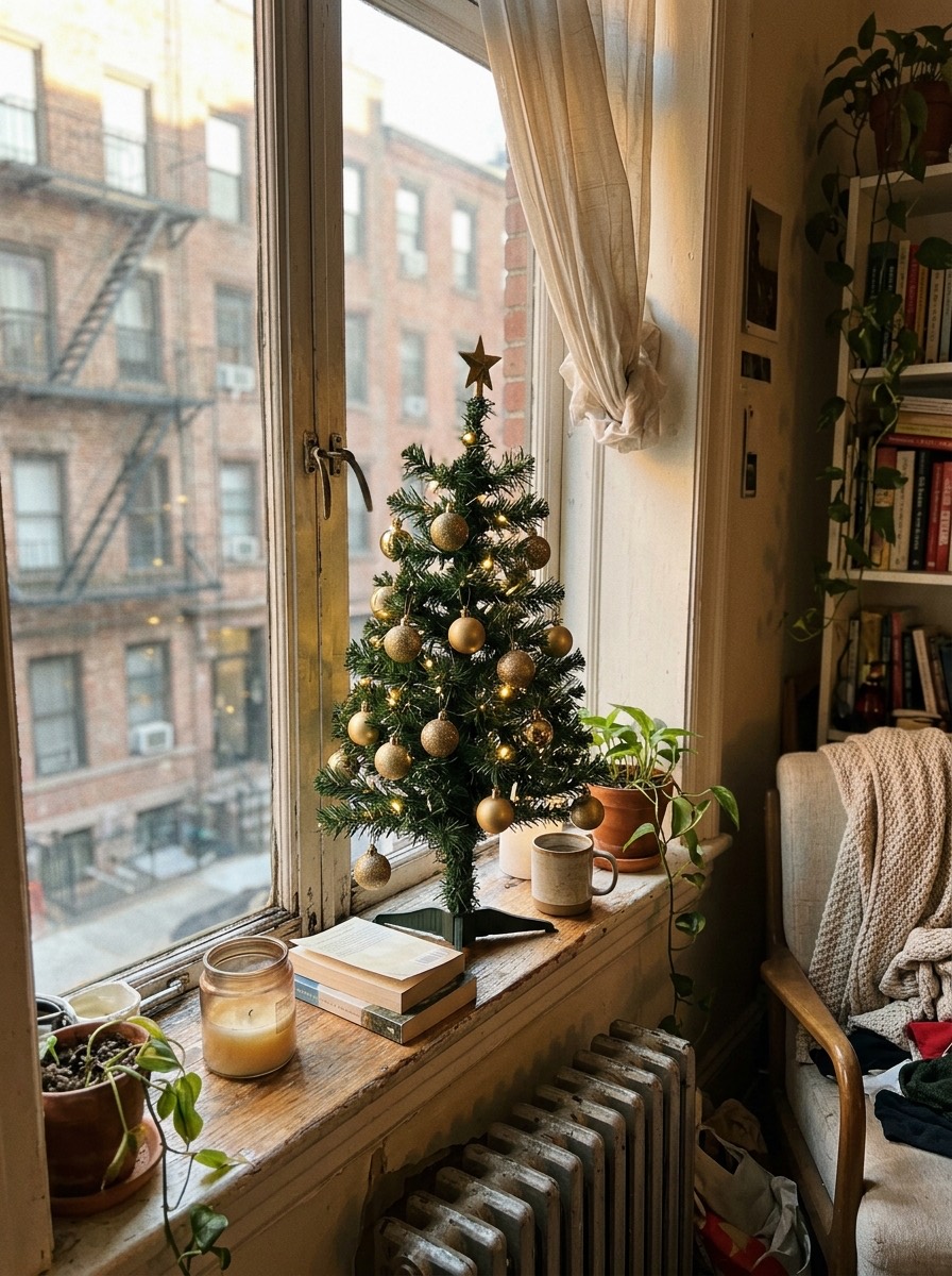 Árbol de Navidad pequeño para espacios reducidos: árbol artificial pequeño en el alféizar