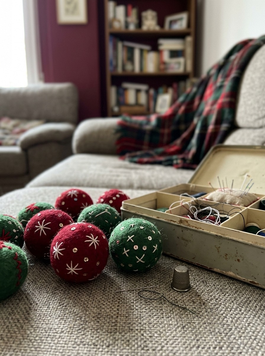 Bola de Navidad casera: bolas de fieltro bordadas