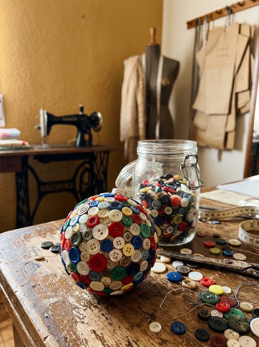 Bola de Navidad casera: bolas de botones