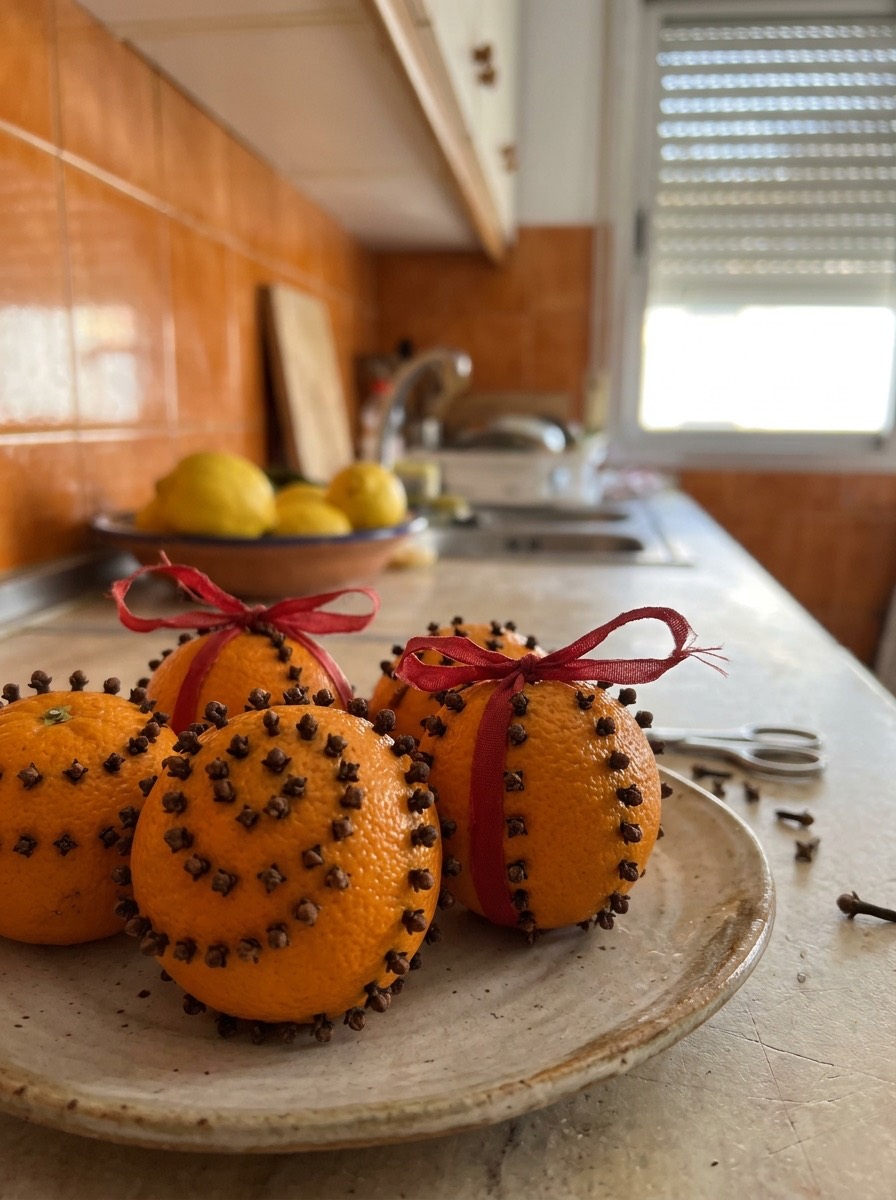 Bola de Navidad casera: naranjas con clavos de olor