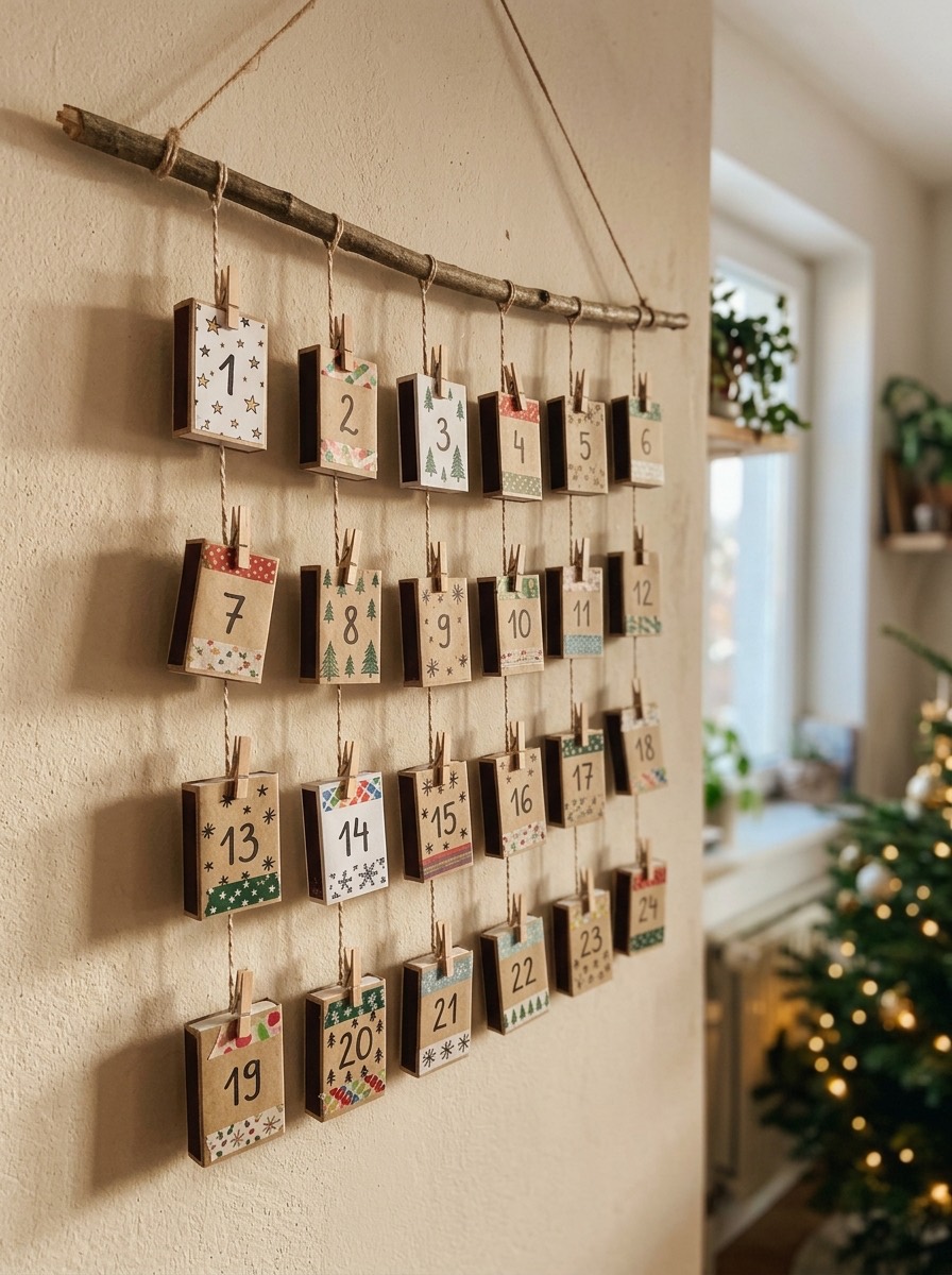 Calendario de adviento casero: cajitas de cerillas decoradas
