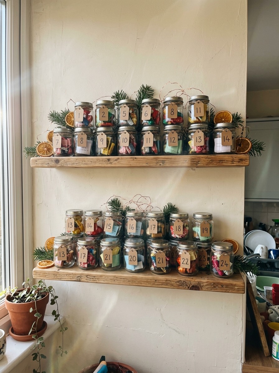 Calendario de adviento casero: frascos de cristal con tapa