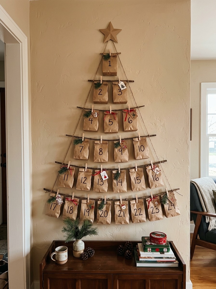 Calendario de adviento casero: calendario en forma de árbol de navidad
