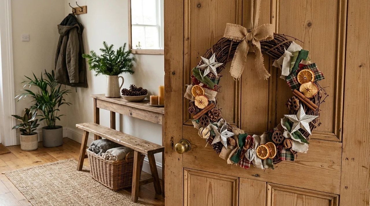 Corona con adornos reciclados - Coronas de Navidad caseras: 12 ideas fáciles para tu puerta