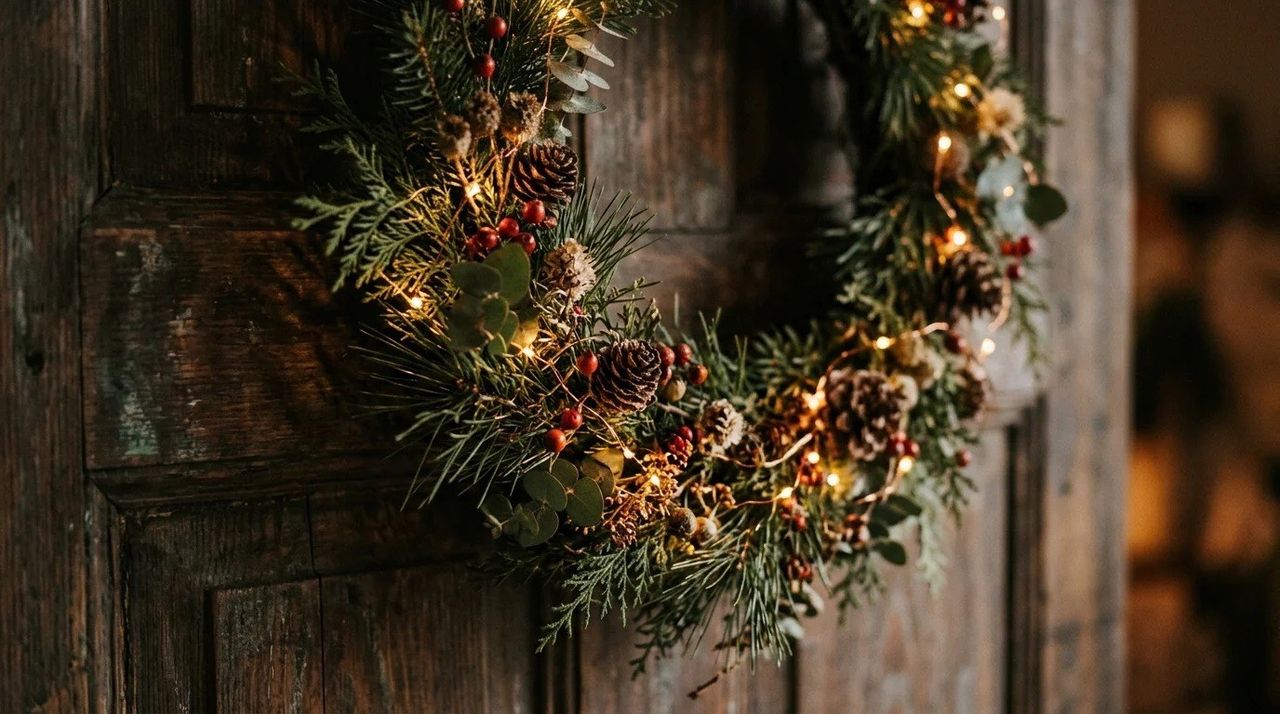 Corona de luces - Coronas de Navidad caseras: 12 ideas fáciles para tu puerta