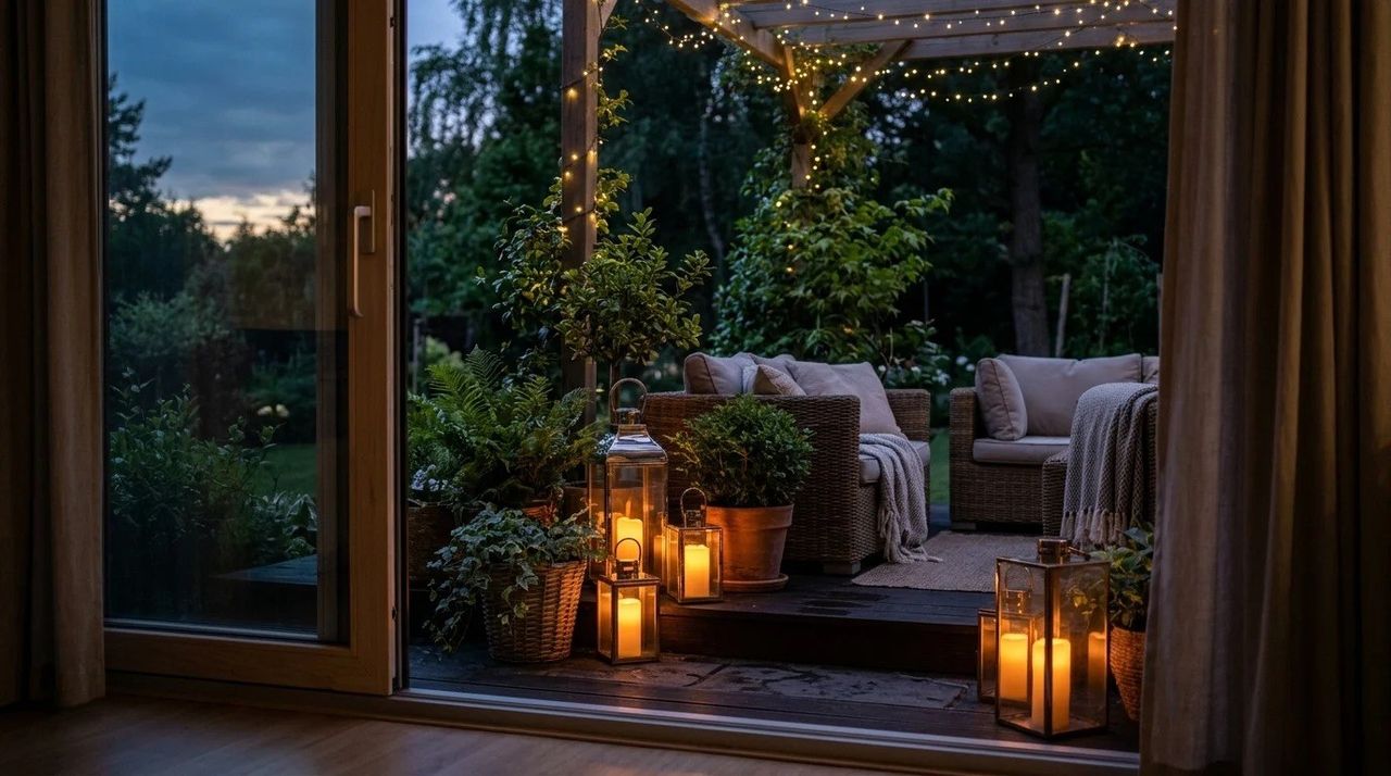 Faroles con velas LED - Decoración navideña para balcones y terrazas: 12 ideas con luces y plantas
