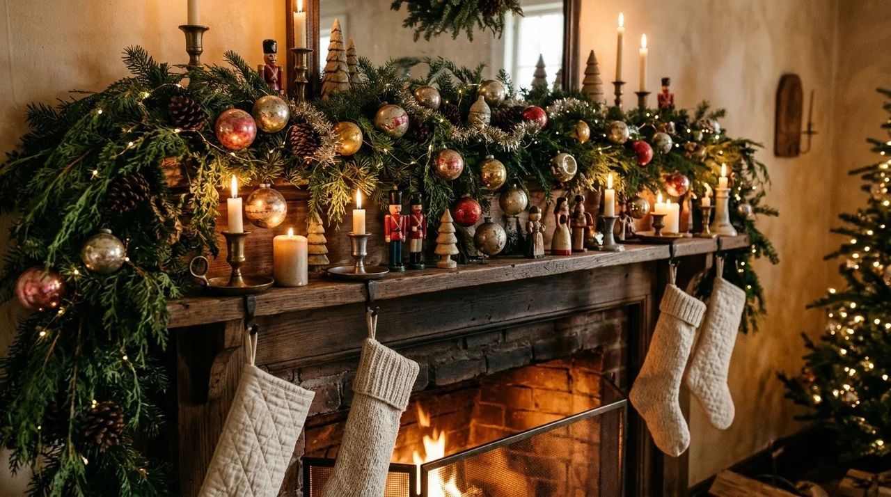 La repisa o la mesa auxiliar como pequeño escaparate - Decoración navideña vintage: 12 ideas con adornos antiguos y mucho encanto