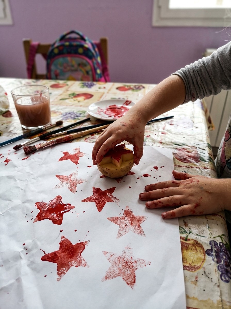 Idea para envolver regalos de Navidad: estampado con sellos de patata