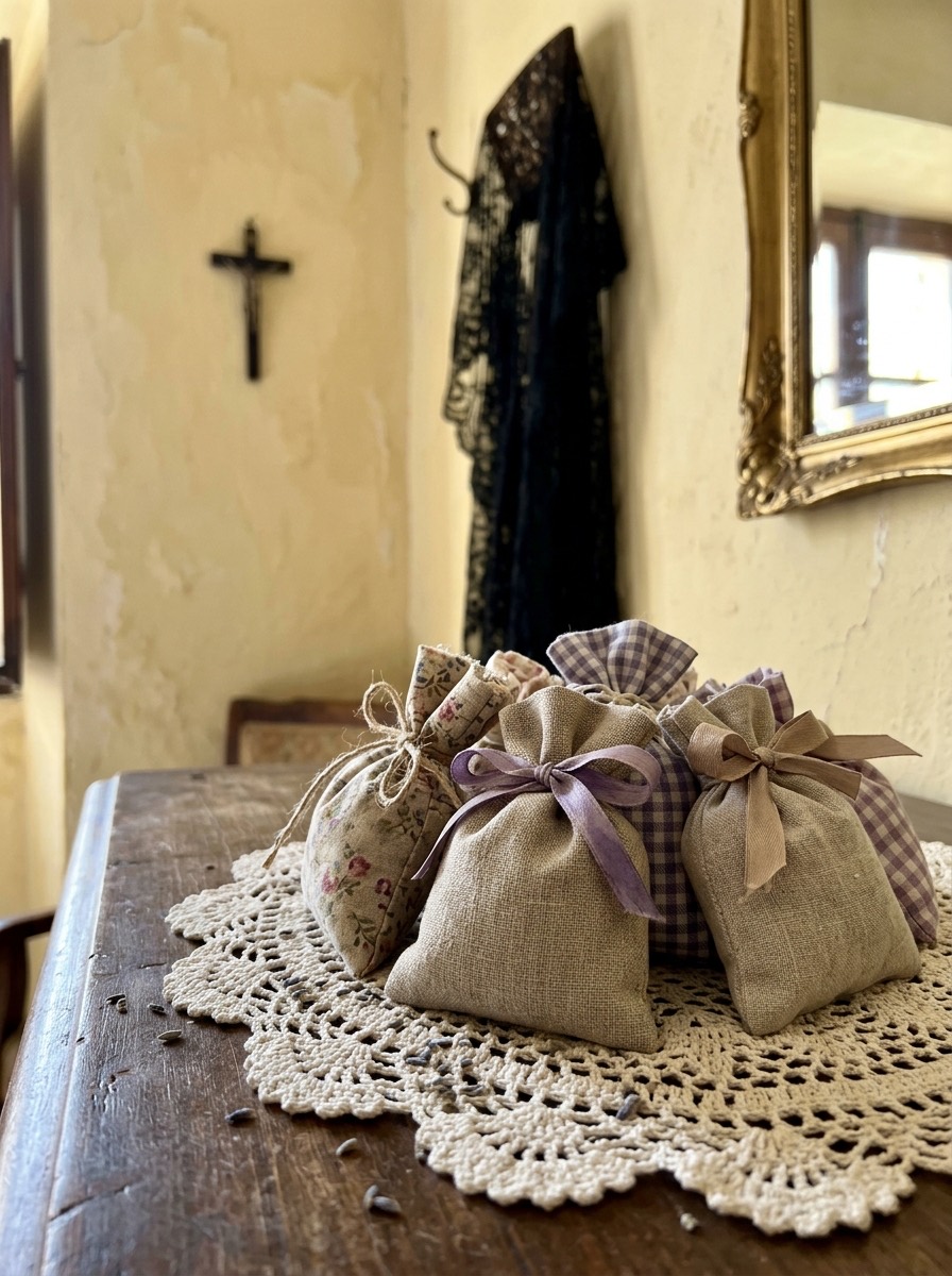 Idea para envolver regalos de Navidad: bolsitas de tela con lavanda