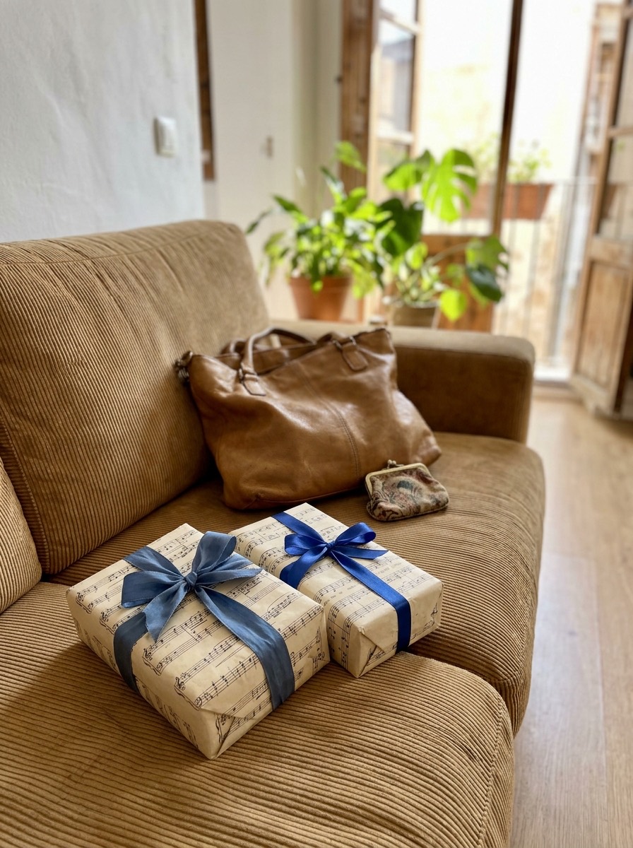 Idea para envolver regalos de Navidad: partituras viejas como papel de regalo