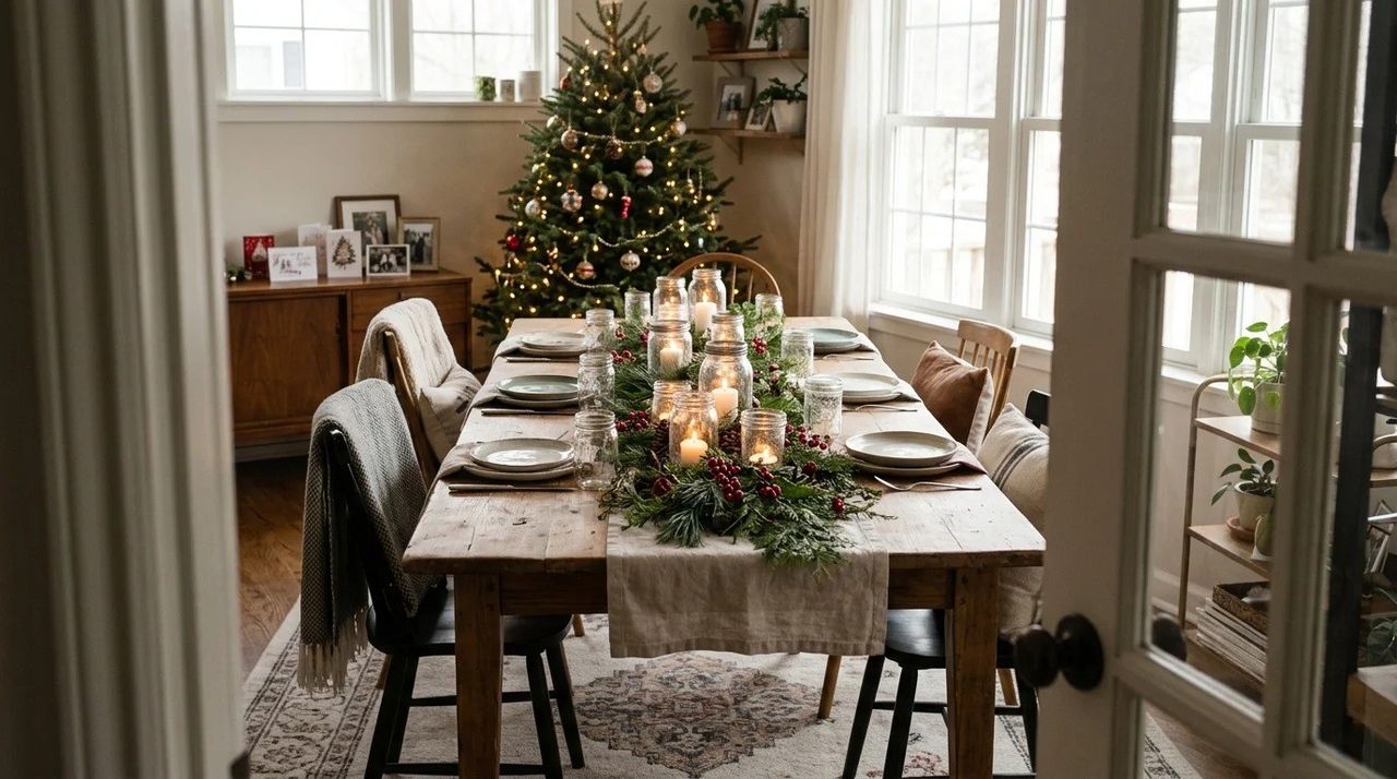 Ideas 9 y 10: centros de mesa con tarros - 15 ideas con frascos de vidrio para decorar en Navidad (DIY barato)