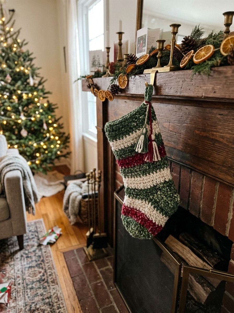 Ganchillo navideño: calcetín de navidad de ganchillo