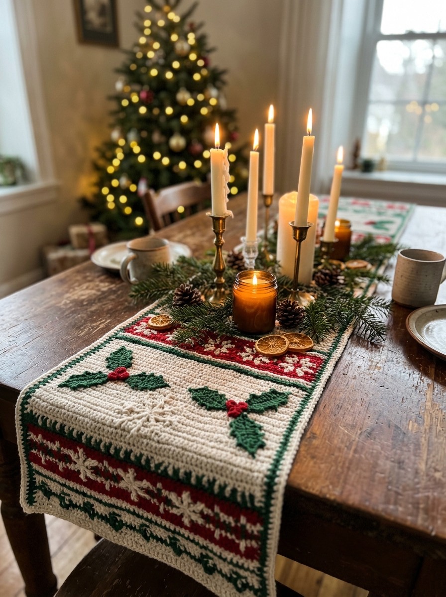 Ganchillo navideño: camino de mesa navideño