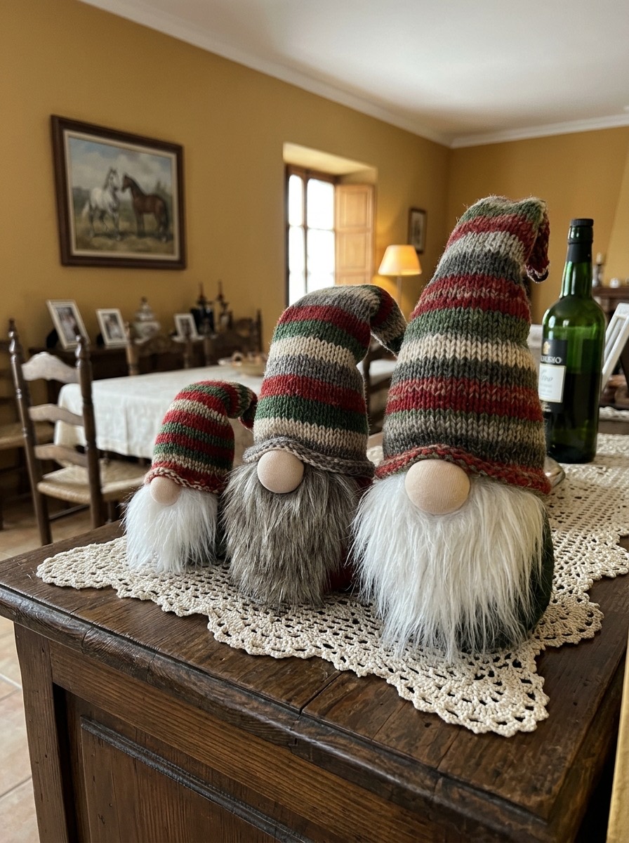 Gnomo navideño DIY: trío de gnomos con gorros a rayas