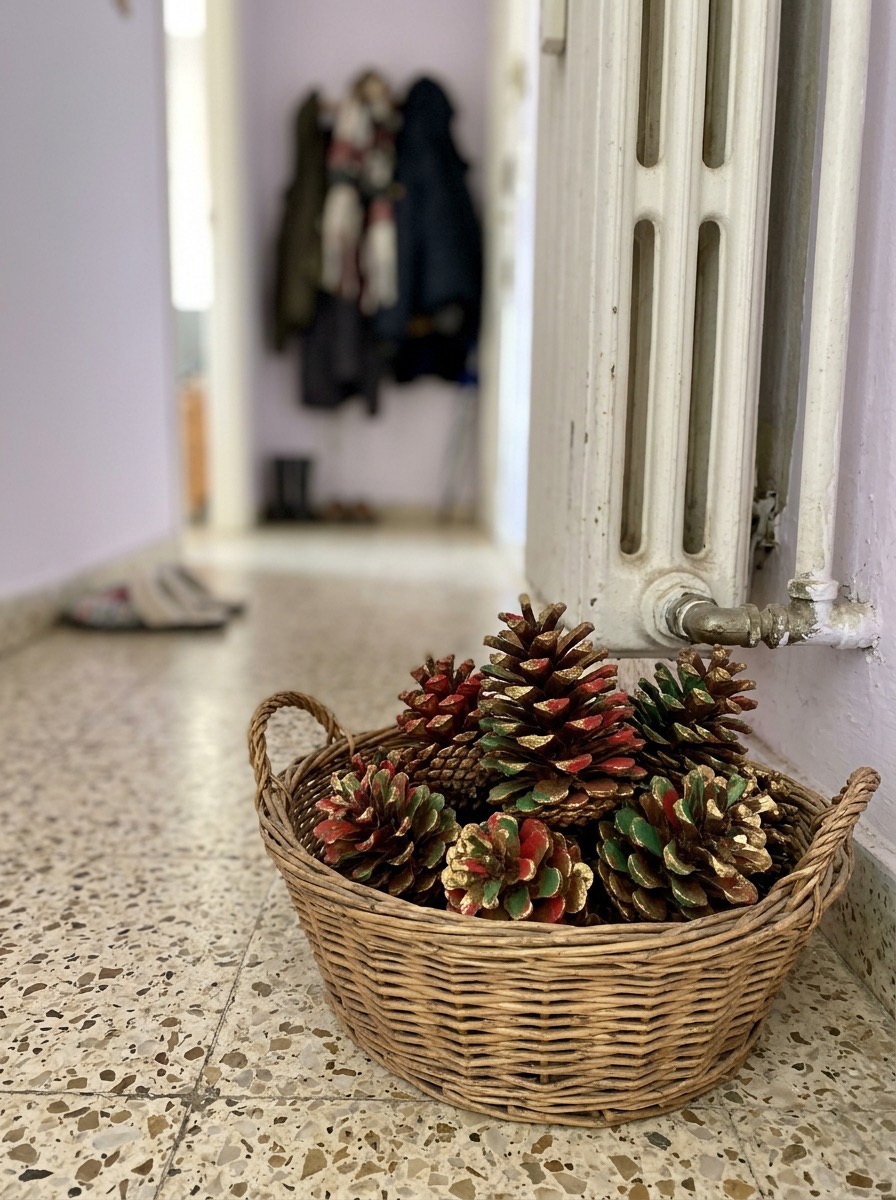 Manualidades con piñas para Navidad: piñas pintadas con acuarela