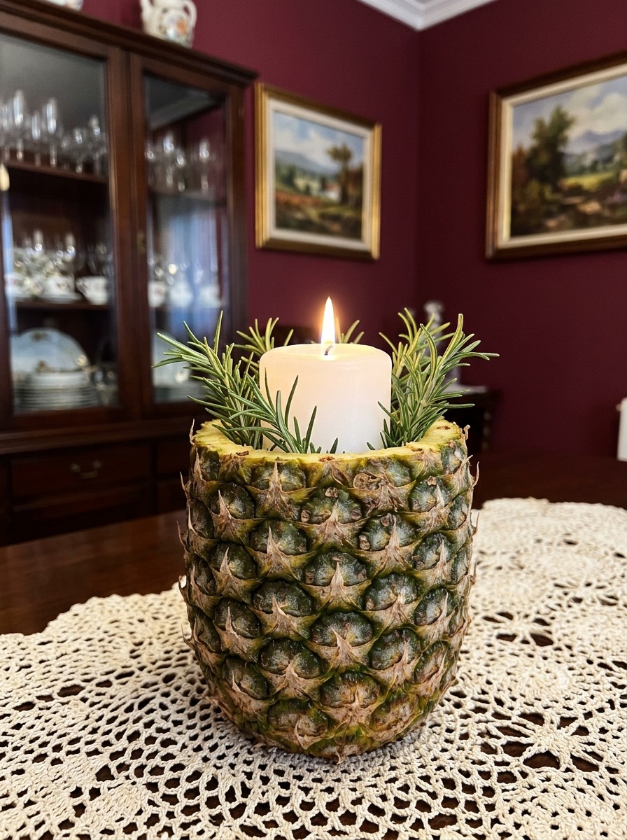 Manualidades con piñas para Navidad: piña convertida en portavelas