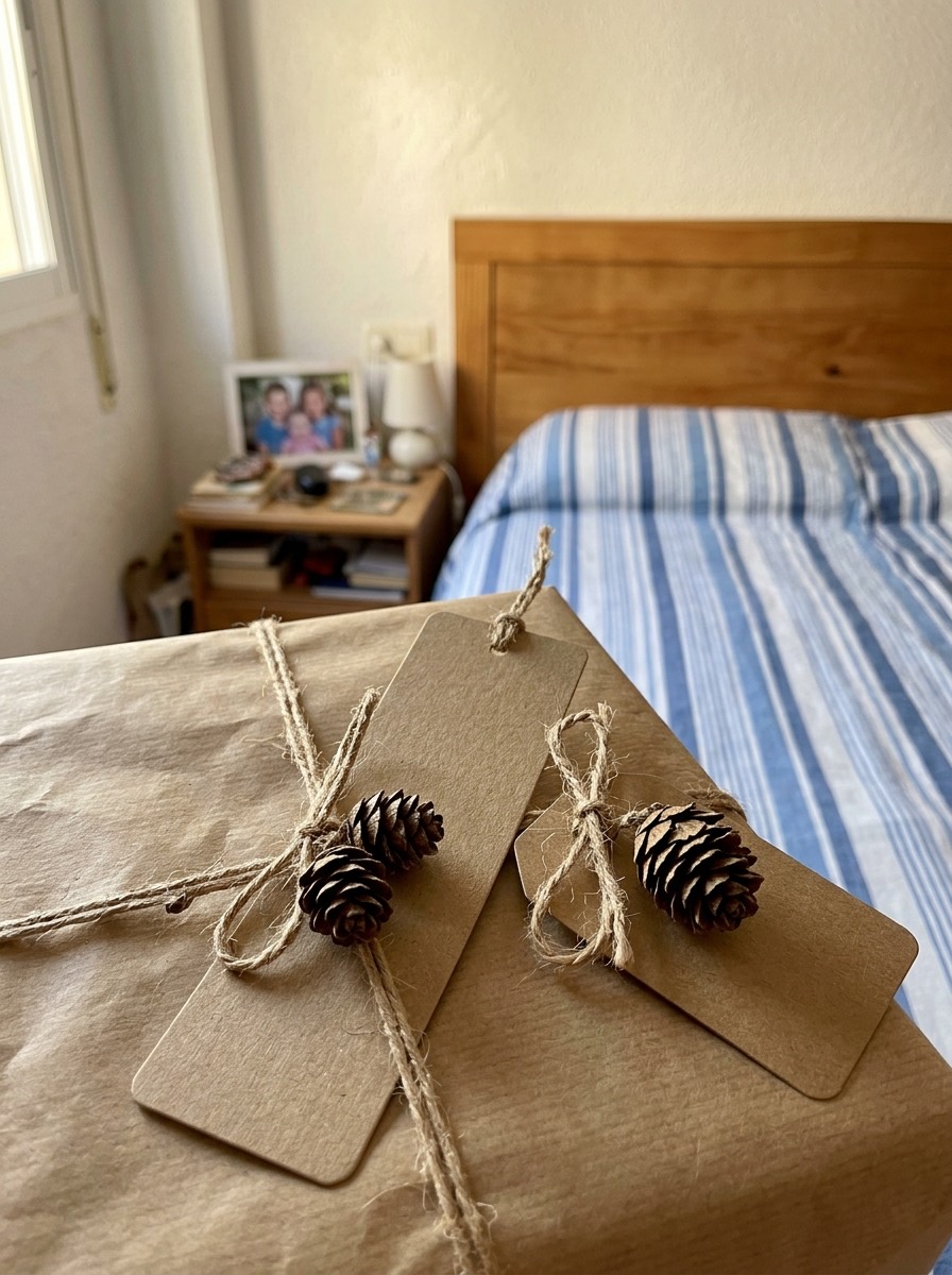 Manualidades con piñas para Navidad: etiquetas y marcapáginas con mini piñas