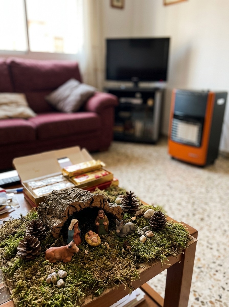Manualidades con piñas para Navidad: belén en miniatura con piñas