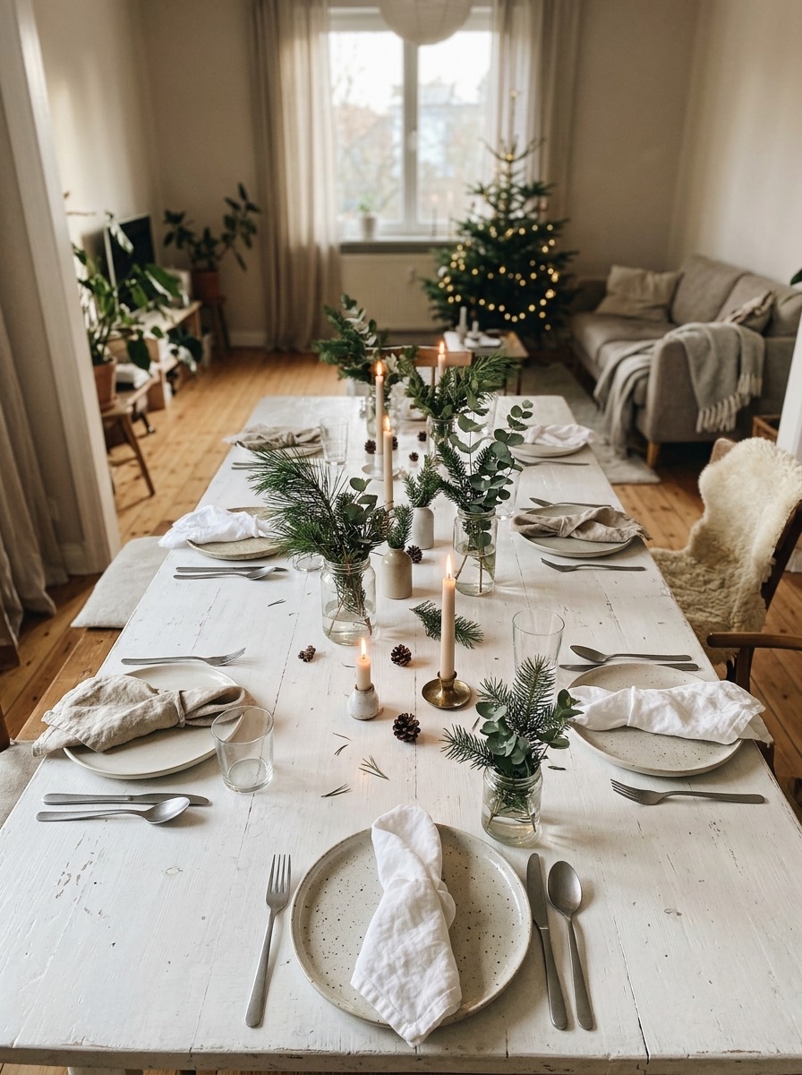 Decoración de mesa de Nochebuena: estilo nórdico minimalista