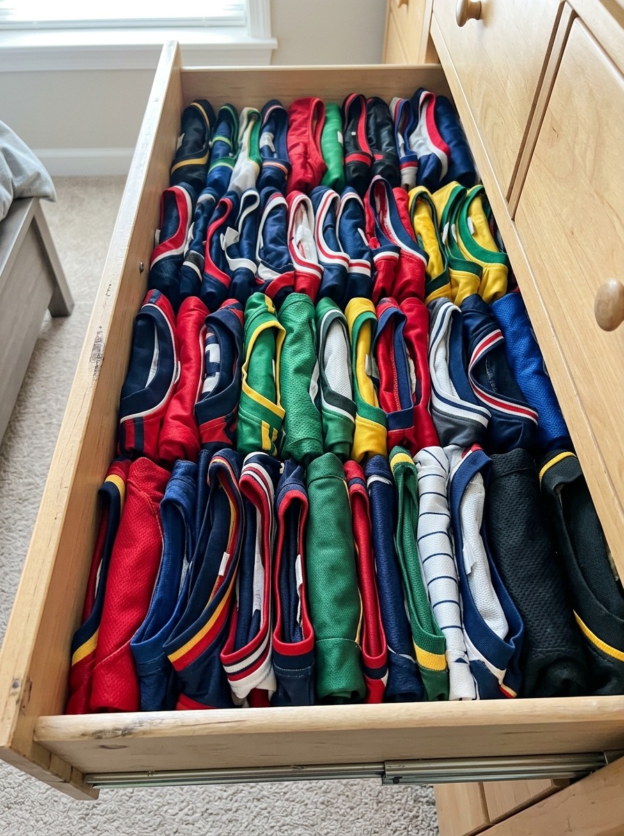Idea para organizar el armario en invierno: jerséis doblados en vertical