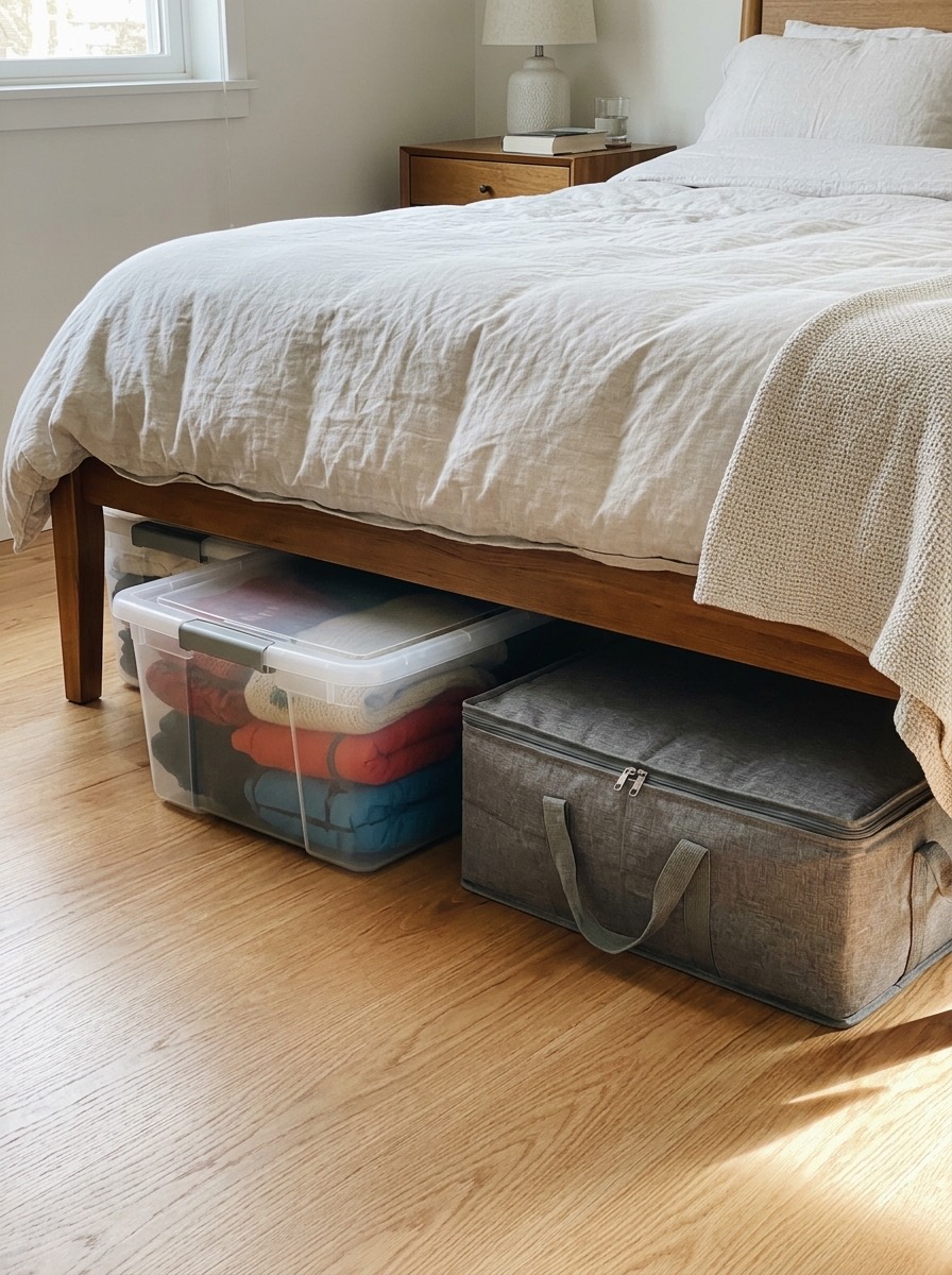 Idea para organizar el armario en invierno: cajas bajo la cama