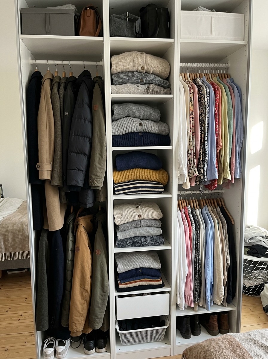 Idea para organizar el armario en invierno: zonas diferenciadas dentro del armario