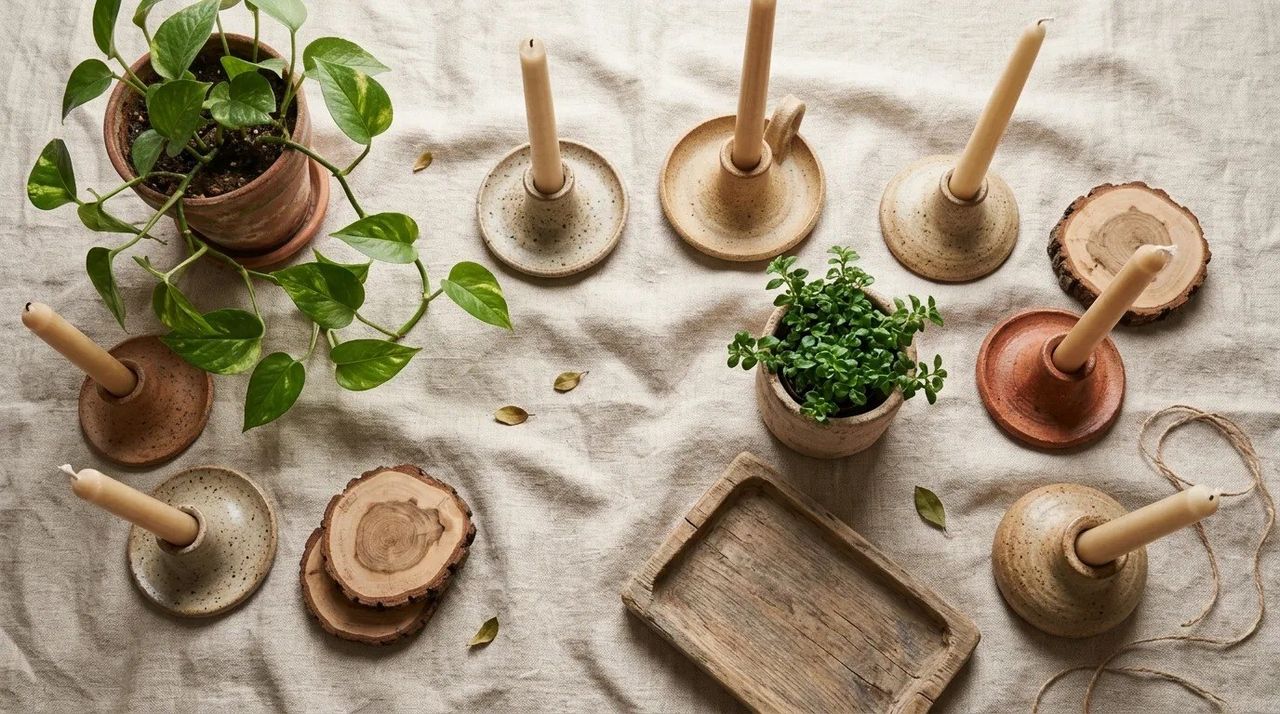 Combinar con plantas y madera - 10 formas de decorar con portavelas de cerámica en otoño e invierno