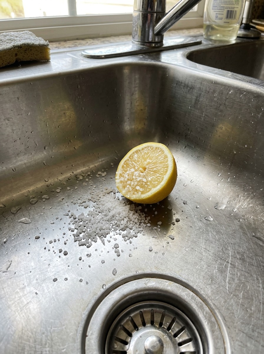 Truco de limpieza para la casa antes de Navidad: fregadero brillante con limón y sal