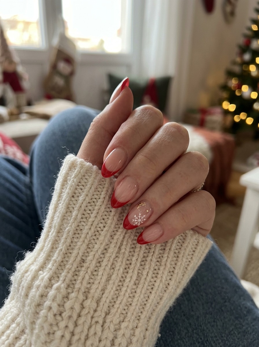 Uñas de diciembre: french navideña con puntas rojas