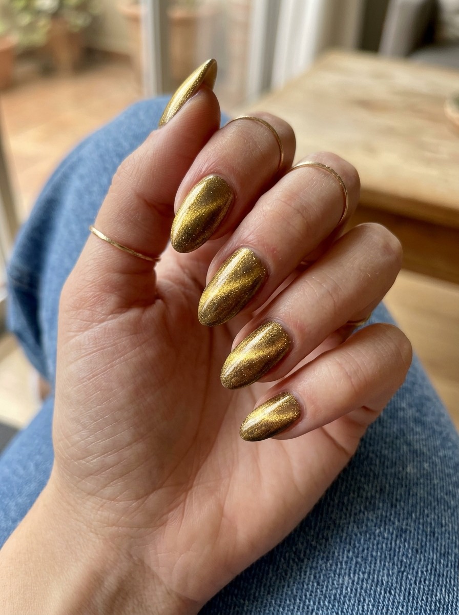 Uñas de diciembre: cat eye dorado magnético