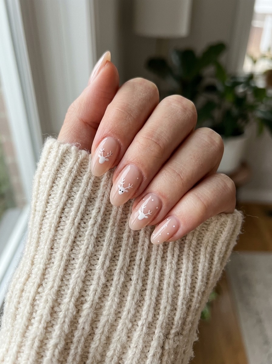 Uñas de diciembre: con renos minimalistas en blanco