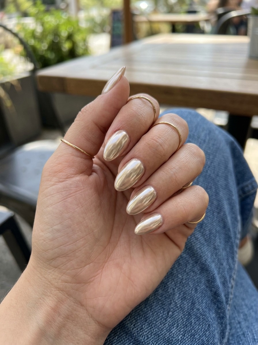 Uñas de diciembre: chrome color champán