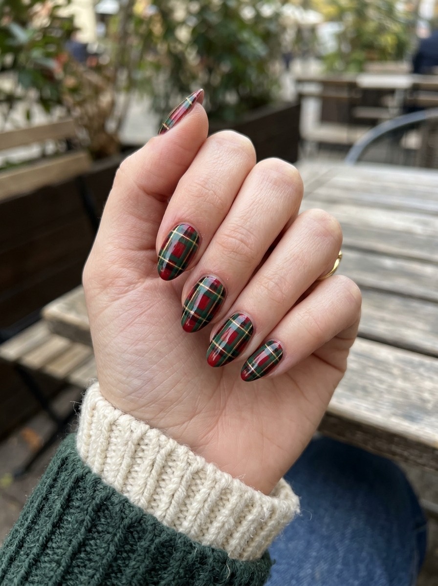 Uñas de diciembre: de cuadros escoceses rojo y verde