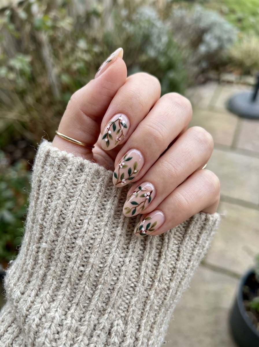 Uñas de diciembre: con ramitas de muérdago