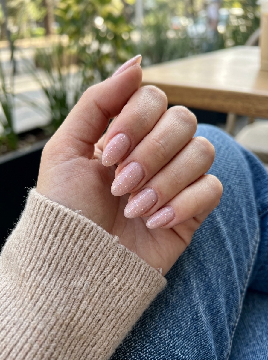 Uñas de diciembre: rosa palo con purpurina
