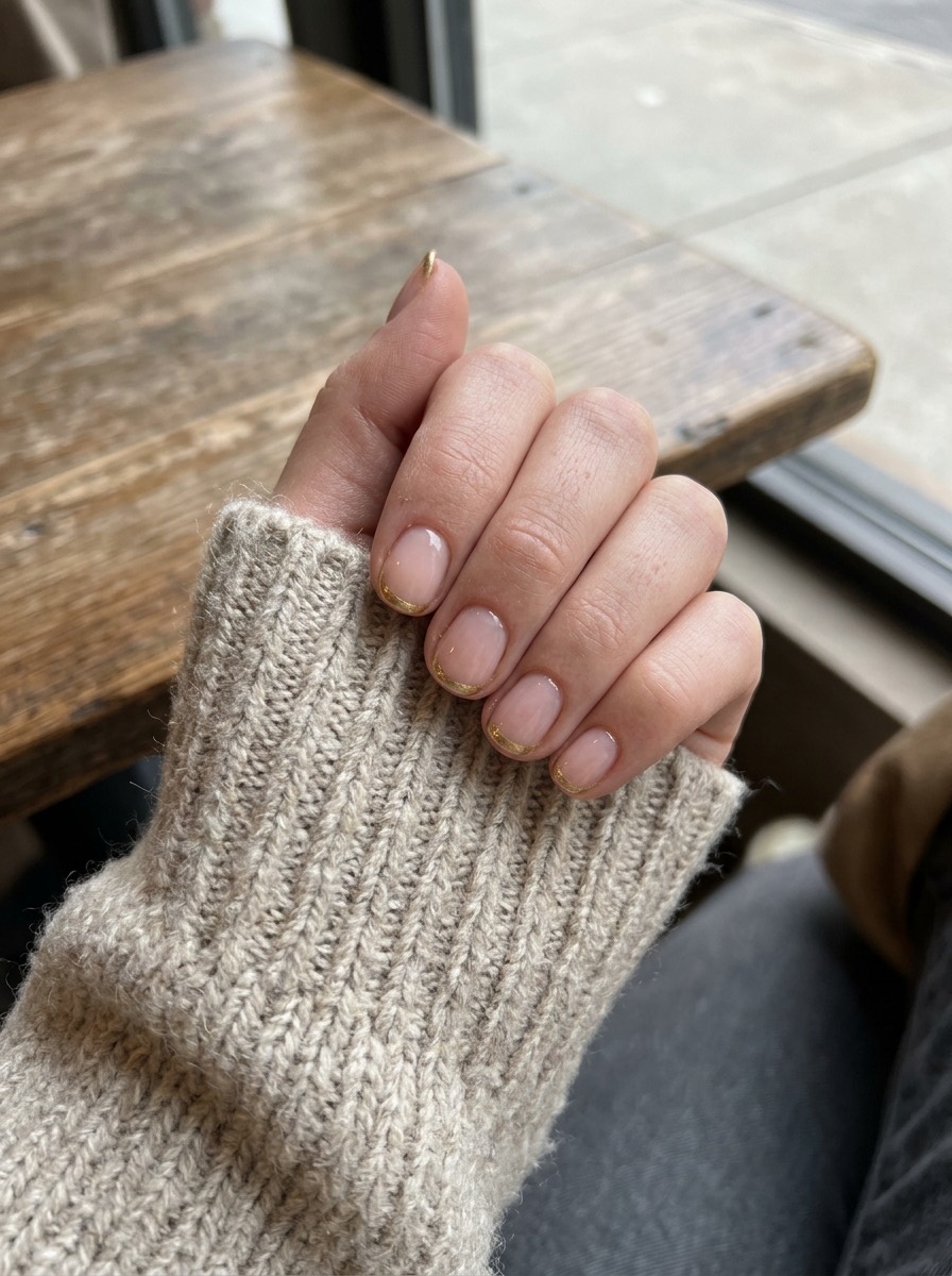Uñas navideñas cortas y sencillas: french dorada